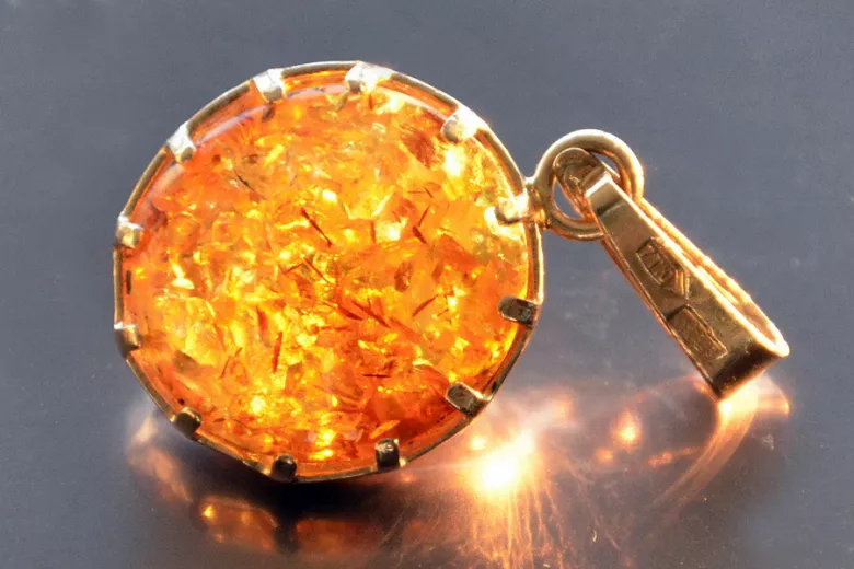 "14K 585 Pendentif Ambre Or Rose Vintage d'Authenticité" vpab001